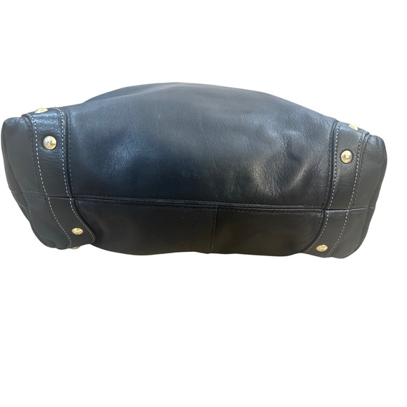 Coach Carly Large Black Leather Hobo Shoulder Bag Gold Hardware Turnlock Closure - Picture 3 of 13